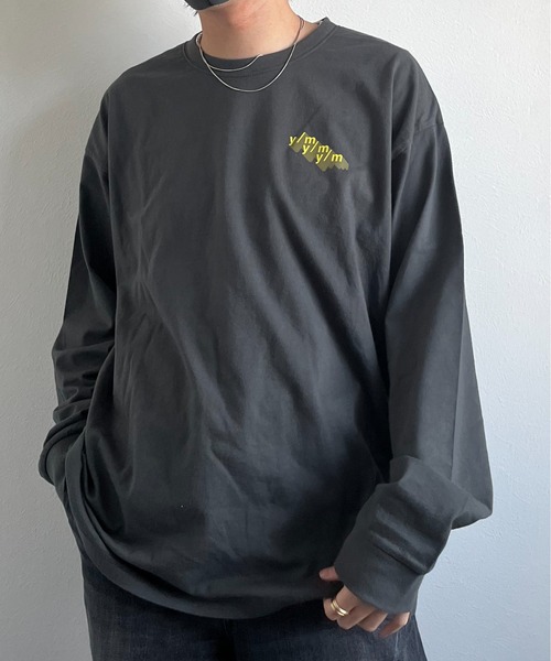 y/m by れぽすけ（イムバイレポスケ）の「ロゴプリントオーバーサイズロンT（Tシャツ/カットソー・メンズ・ライトグリーン/ブルー/ライトブラック・MEDIUM/LARGE）」の4枚目の写真