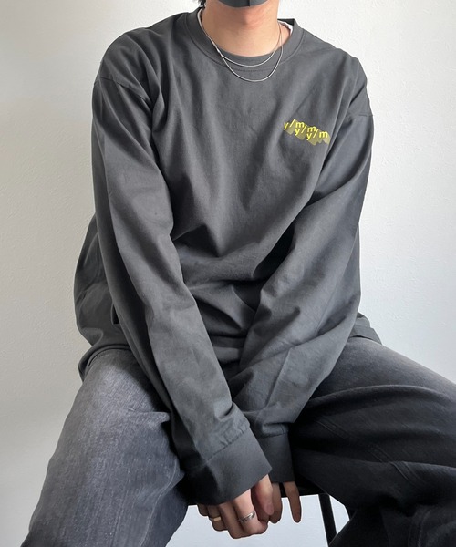 y/m by れぽすけ（イムバイレポスケ）の「ロゴプリントオーバーサイズロンT（Tシャツ/カットソー・メンズ・ライトグリーン/ブルー/ライトブラック・MEDIUM/LARGE）」の5枚目の写真