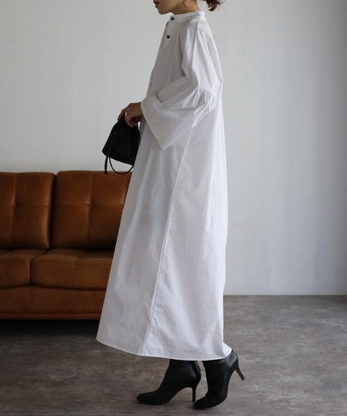 Bonjour Sagan（ボンジュールサガン）の「袖フレアシャツワンピース（シャツワンピース・レディース・オフホワイト/ライトブルー/ベージュ/ネイビー・FREE）」の6枚目の写真