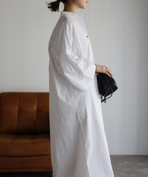 Bonjour Sagan（ボンジュールサガン）の「袖フレアシャツワンピース（シャツワンピース・レディース・オフホワイト/ライトブルー/ベージュ/ネイビー・FREE）」の7枚目の写真