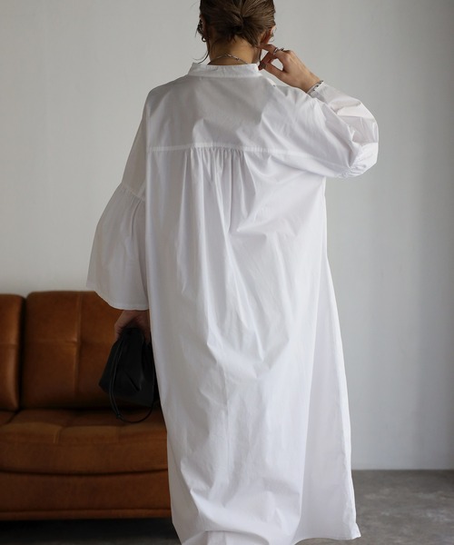 Bonjour Sagan（ボンジュールサガン）の「袖フレアシャツワンピース（シャツワンピース・レディース・オフホワイト/ライトブルー/ベージュ/ネイビー・FREE）」の9枚目の写真