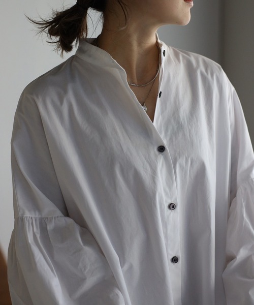 Bonjour Sagan（ボンジュールサガン）の「袖フレアシャツワンピース（シャツワンピース・レディース・オフホワイト/ライトブルー/ベージュ/ネイビー・FREE）」の10枚目の写真