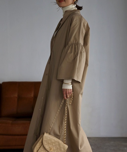 Bonjour Sagan（ボンジュールサガン）の「袖フレアシャツワンピース（シャツワンピース・レディース・オフホワイト/ライトブルー/ベージュ/ネイビー・FREE）」の21枚目の写真