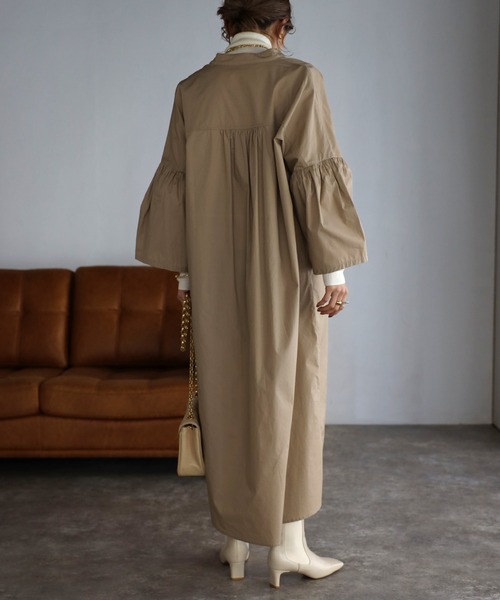 Bonjour Sagan（ボンジュールサガン）の「袖フレアシャツワンピース（シャツワンピース・レディース・オフホワイト/ライトブルー/ベージュ/ネイビー・FREE）」の22枚目の写真