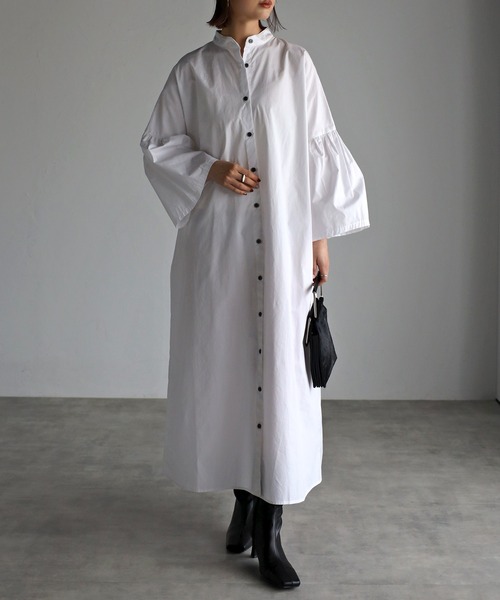 Bonjour Sagan（ボンジュールサガン）の「袖フレアシャツワンピース（シャツワンピース・レディース・オフホワイト/ライトブルー/ベージュ/ネイビー・FREE）」の12枚目の写真