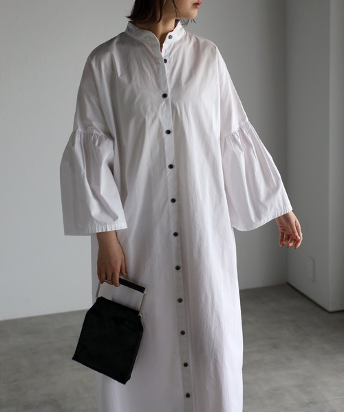 Bonjour Sagan（ボンジュールサガン）の「袖フレアシャツワンピース（シャツワンピース・レディース・オフホワイト/ライトブルー/ベージュ/ネイビー・FREE）」の16枚目の写真