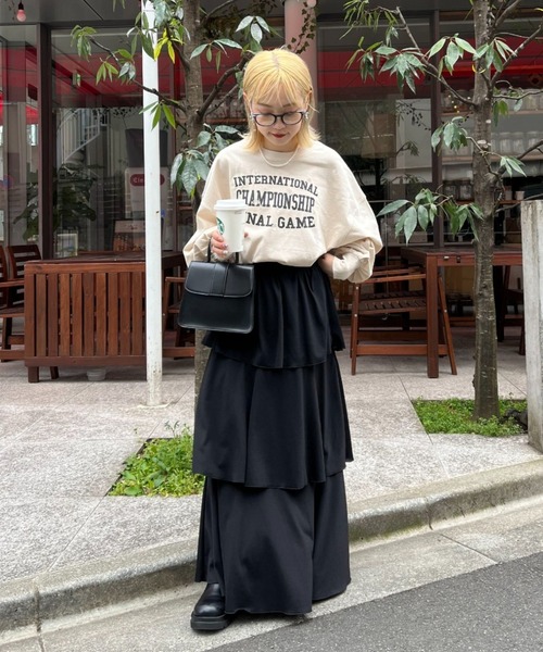 CIAOPANIC(チャオパニック)の「フラワープリントロゴビッグロンT/USAコットン(Tシャツ/カットソー・レディース・オフホワイト/ベージュ/ネイビー・FREE)」の4枚目の写真