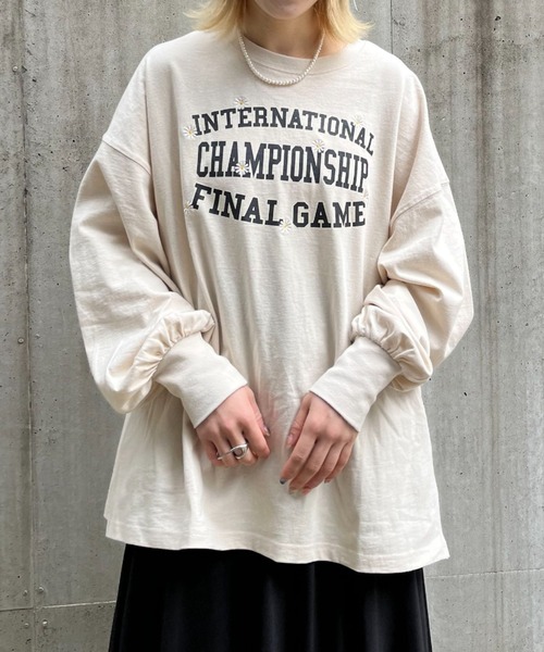 CIAOPANIC(チャオパニック)の「フラワープリントロゴビッグロンT/USAコットン(Tシャツ/カットソー・レディース・オフホワイト/ベージュ/ネイビー・FREE)」の11枚目の写真