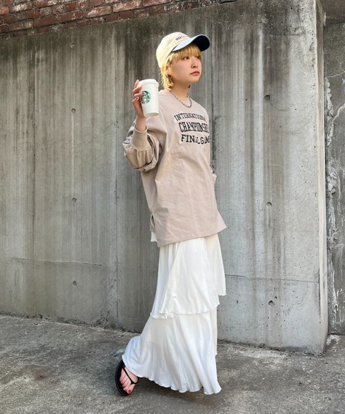 CIAOPANIC(チャオパニック)の「フラワープリントロゴビッグロンT/USAコットン(Tシャツ/カットソー・レディース・オフホワイト/ベージュ/ネイビー・FREE)」の21枚目の写真