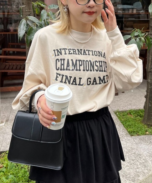 CIAOPANIC(チャオパニック)の「フラワープリントロゴビッグロンT/USAコットン(Tシャツ/カットソー・レディース・オフホワイト/ベージュ/ネイビー・FREE)」の9枚目の写真