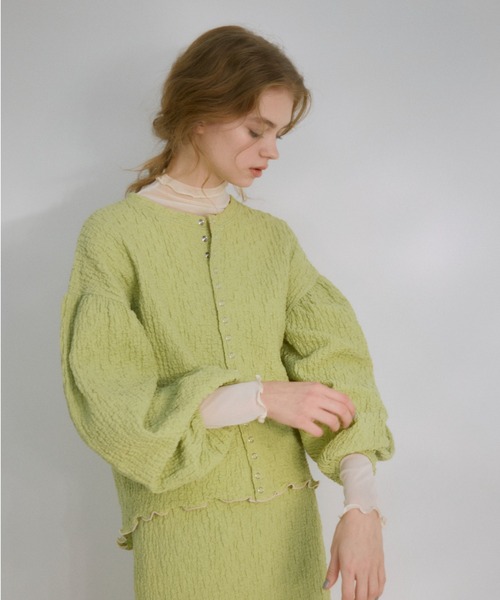 idem(イデム)の「【ZOZOTOWN限定】poco poco mellow cardigan/メロウカーディガン(カーディガン/ボレロ・レディース・ライトグリーン/ブラック・FREE)」の4枚目の写真
