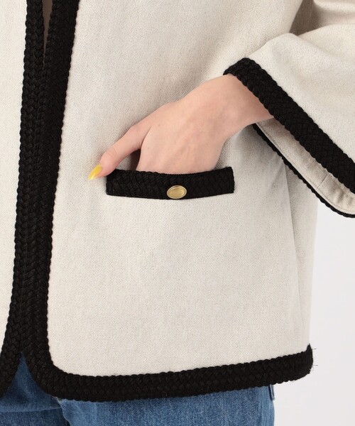 セール】コットンリネンハイカウントクロス ノーカラージャケット