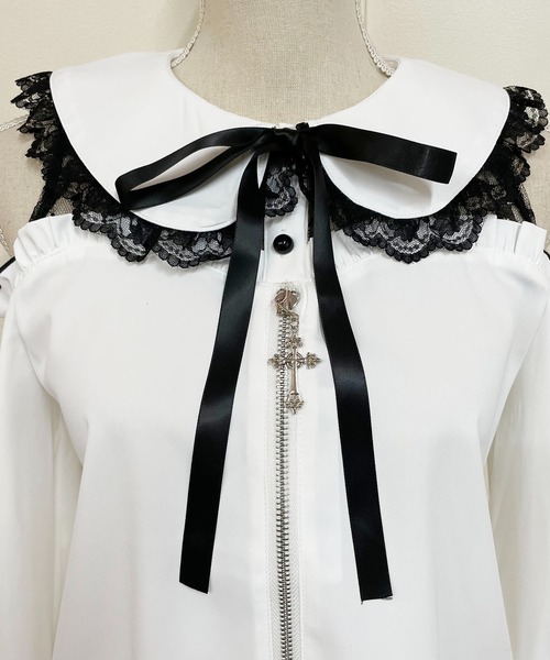 MA*RS（アメーバーマーズ）の「肩開きクロスZIPスライダーブラウス（シャツ/ブラウス・レディース・ブラック/ホワイト×ブラック/ホワイト・FREE）」の12枚目の写真