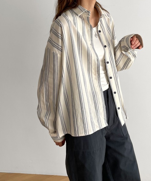 El mar（エルマール）の「El mar(エルマール) ストライプシャツ（シャツ/ブラウス・レディース・ブルー/ベージュ・ONE SIZE）」の14枚目の写真