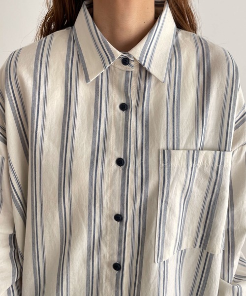 El mar（エルマール）の「El mar(エルマール) ストライプシャツ（シャツ/ブラウス・レディース・ブルー/ベージュ・ONE SIZE）」の5枚目の写真