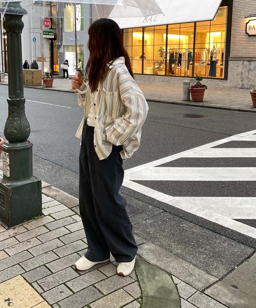 El mar（エルマール）の「El mar(エルマール) ストライプシャツ（シャツ/ブラウス・レディース・ブルー/ベージュ・ONE SIZE）」の3枚目の写真