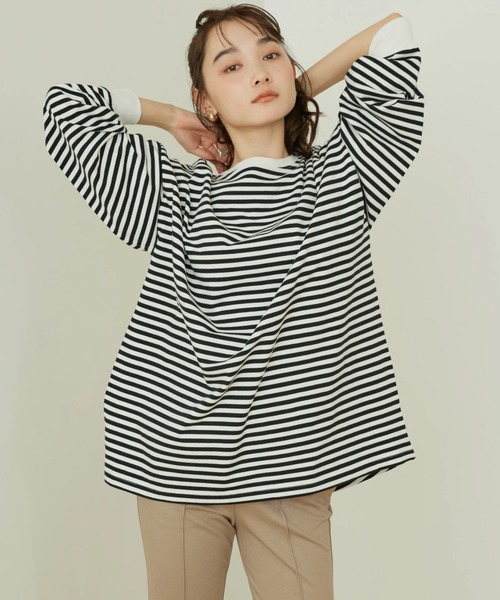 AMERICAN HOLIC（アメリカンホリック）の「ミニ裏毛袖ボリュームカットチュニック（チュニック・レディース・オフホワイト/イエロー/ブルー/ダークネイビー/その他9・M/L）」の5枚目の写真