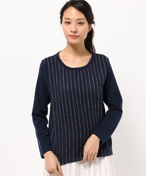 OUTLET(アウトレット)の「【Discoat】ニットソーストライププルオーバー(Tシャツ/カットソー・レディース・グレー/ネイビー・FREE)」の2枚目の写真