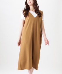 麻ライクジャンパースカート+半袖Tシャツ セット アンサンブル