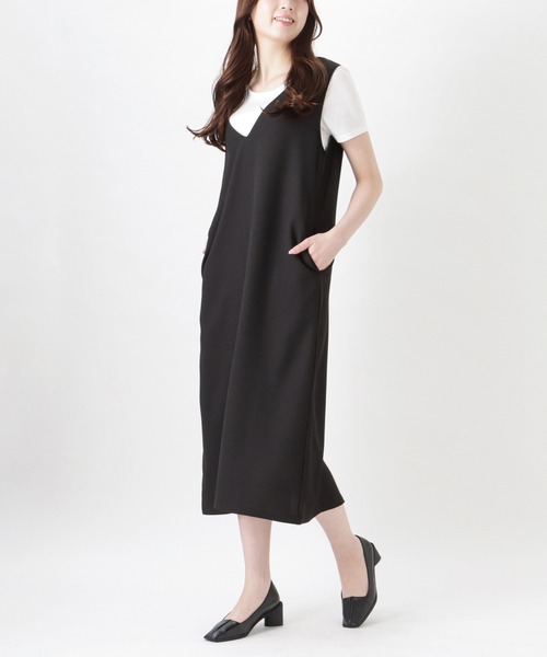 NAVY（ネイビー）の「麻ライクジャンパースカート+半袖Tシャツ セット アンサンブル（ジャンパースカート・レディース・ベージュ/ブラウン/ブラック・M/L）」の13枚目の写真