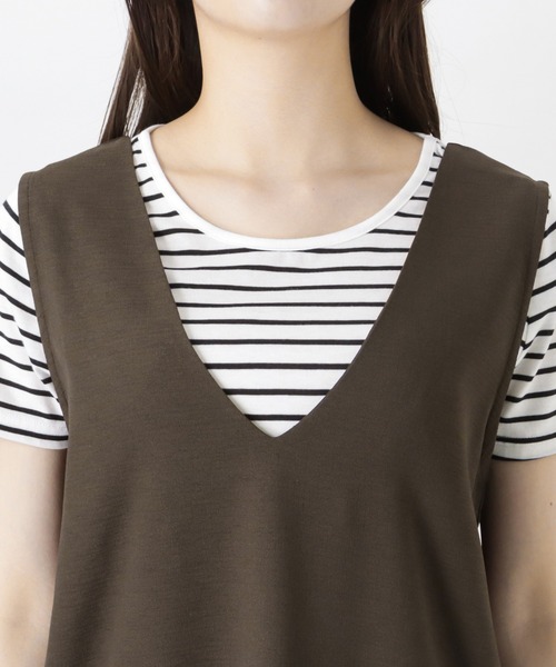 NAVY（ネイビー）の「麻ライクジャンパースカート+半袖Tシャツ セット アンサンブル（ジャンパースカート・レディース・ベージュ/ブラウン/ブラック・M/L）」の10枚目の写真