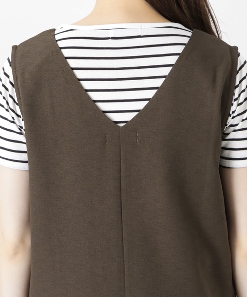 NAVY（ネイビー）の「麻ライクジャンパースカート+半袖Tシャツ セット アンサンブル（ジャンパースカート・レディース・ベージュ/ブラウン/ブラック・M/L）」の12枚目の写真