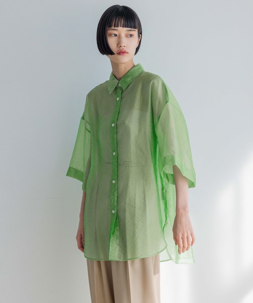 yuw（ユウ）の「シアーシャツ　183491（シャツ/ブラウス・レディース・ホワイト/ネイビー/カーキ/ブルー/グリーン/グリーン系その他/ブラック/パープル・FREE）」の5枚目の写真