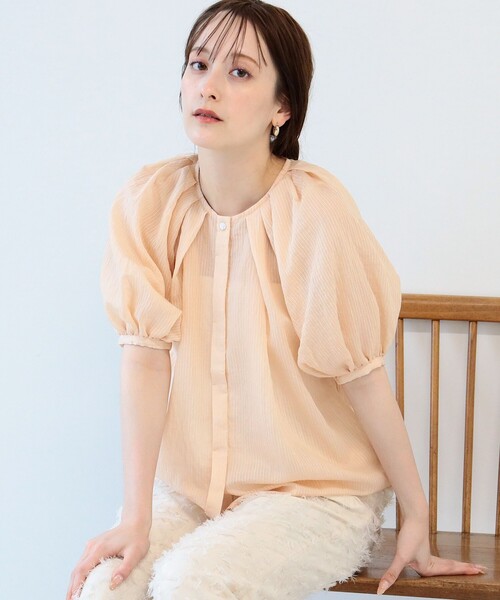 Ray BEAMS - SWANLAKE for Ray Beams 切替　プリーツ　シアー　シャツ　春 Ray BEAMS - SWANLAKE for Ray Beams 切替 プリーツ シアー