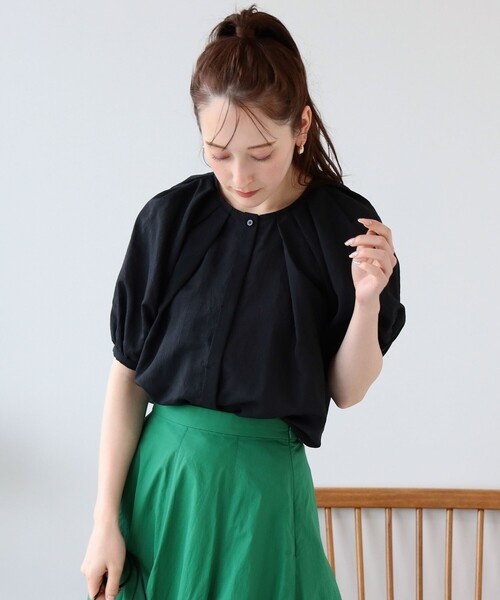 RAY BEAMS◆半袖ブラウス/--/ポリエステル/GRN/63-04-0304-370 Ray BEAMS（レイ ビームス）【7/31再値下げ】ギャザースリーブ