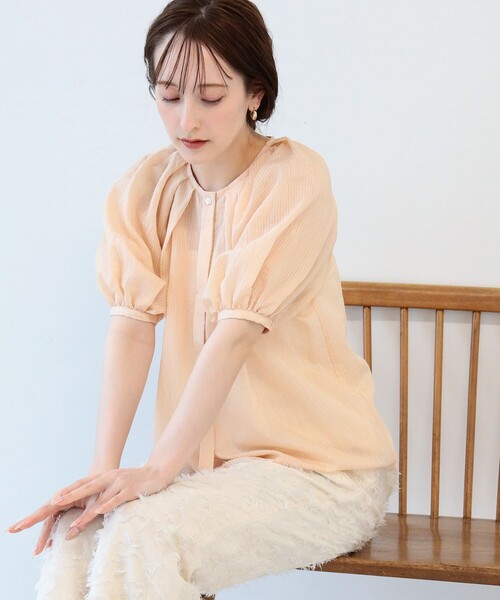 美品☆レイビームス シアー透け感 タックプリーツ ふんわり