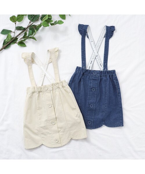 apres les cours（アプレレクール）の「フリル2WAYスカラップジャンパースカート（ジャンパースカート・キッズ・アイボリー/インディゴブルー・80/140/110/100/90/130/120）」の3枚目の写真