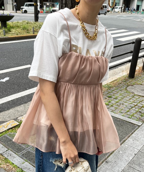 DouDou(ドゥドゥ)の「オーガンジーキャミ(キャミソール・レディース・ブラック/グレー/ピンクベージュ・FREE)」の3枚目の写真