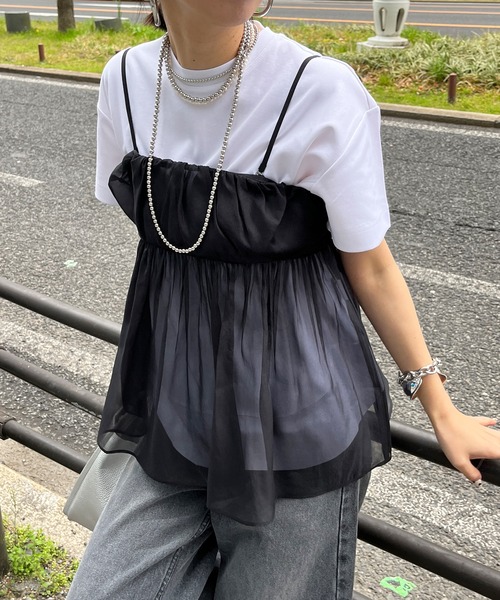 DouDou(ドゥドゥ)の「オーガンジーキャミ(キャミソール・レディース・ブラック/グレー/ピンクベージュ・FREE)」の2枚目の写真