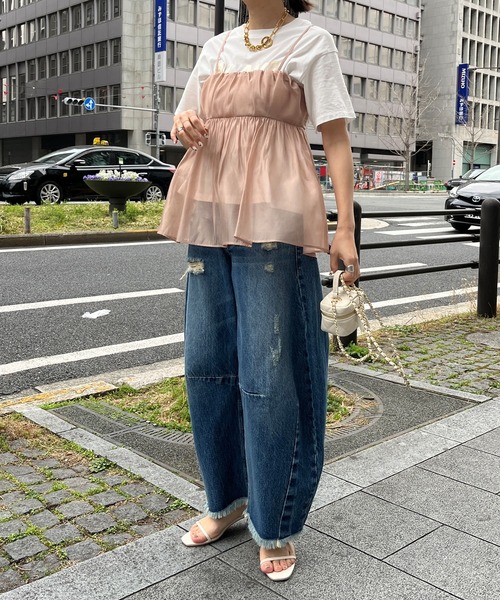 DouDou(ドゥドゥ)の「オーガンジーキャミ(キャミソール・レディース・ブラック/グレー/ピンクベージュ・FREE)」の9枚目の写真