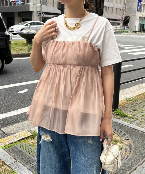 DouDou(ドゥドゥ)の「オーガンジーキャミ(キャミソール・レディース・ブラック/グレー/ピンクベージュ・FREE)」の13枚目の写真