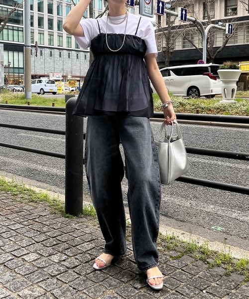 DouDou(ドゥドゥ)の「オーガンジーキャミ(キャミソール・レディース・ブラック/グレー/ピンクベージュ・FREE)」の8枚目の写真