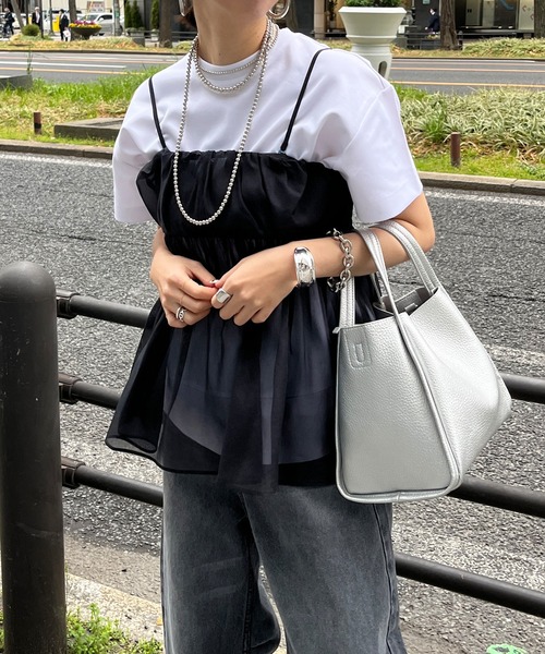 DouDou(ドゥドゥ)の「オーガンジーキャミ(キャミソール・レディース・ブラック/グレー/ピンクベージュ・FREE)」の4枚目の写真