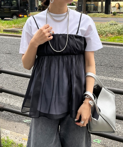 DouDou(ドゥドゥ)の「オーガンジーキャミ(キャミソール・レディース・ブラック/グレー/ピンクベージュ・FREE)」の12枚目の写真