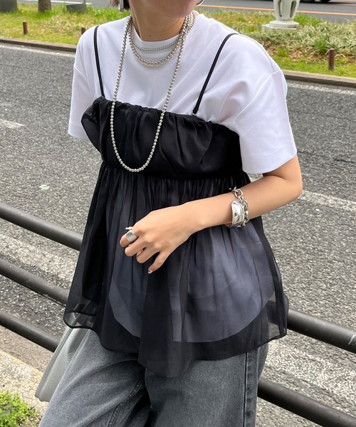 DouDou(ドゥドゥ)の「オーガンジーキャミ(キャミソール・レディース・ブラック/グレー/ピンクベージュ・FREE)」の17枚目の写真