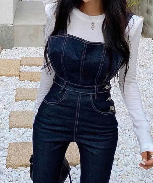 SPIGA（スピーガ）の「ﾃﾞﾆﾑｻﾛﾍﾟｯﾄ（サロペット/オーバーオール・レディース・ブルー/ブラック・FREE）」の4枚目の写真