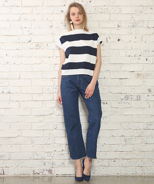 mystic(ミスティック)の「【Omekashi】太ボーダーボートネックプルオーハ(Tシャツ/カットソー・レディース・チャコールグレー/ネイビー・フリ-)」の10枚目の写真