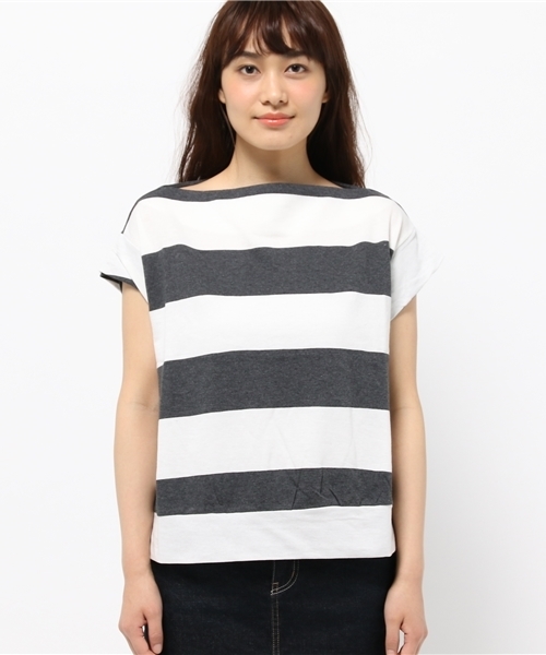mystic(ミスティック)の「【Omekashi】太ボーダーボートネックプルオーハ(Tシャツ/カットソー・レディース・チャコールグレー/ネイビー・フリ-)」の7枚目の写真