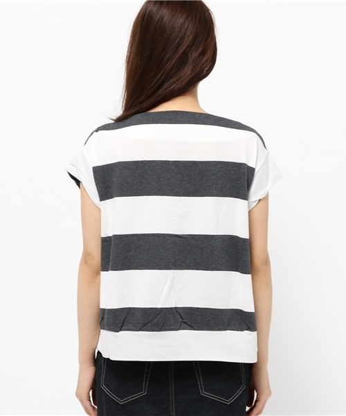 mystic(ミスティック)の「【Omekashi】太ボーダーボートネックプルオーハ(Tシャツ/カットソー・レディース・チャコールグレー/ネイビー・フリ-)」の9枚目の写真
