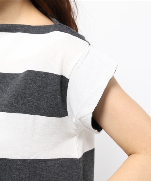 mystic(ミスティック)の「【Omekashi】太ボーダーボートネックプルオーハ(Tシャツ/カットソー・レディース・チャコールグレー/ネイビー・フリ-)」の4枚目の写真