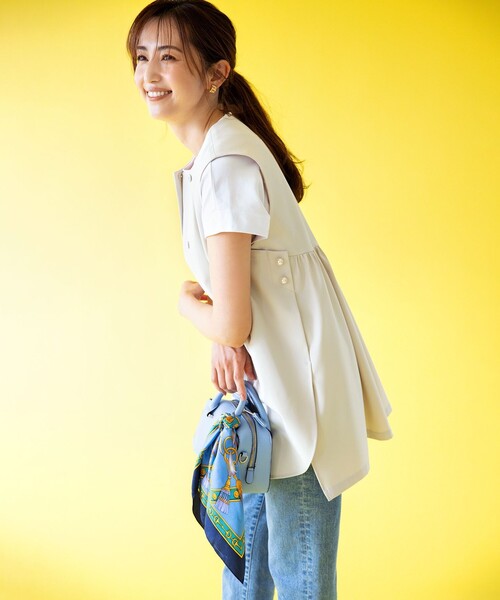 組曲（クミキョク）の「【汗ジミ防止・撥水】GIZAプレーティング天竺フレンチスリーブ カットソー（Tシャツ/カットソー・レディース・アイボリー系/ピンク系/スカイブルー系/ブラック系・2）」の6枚目の写真