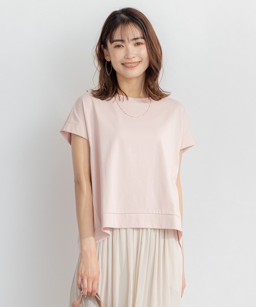 組曲（クミキョク）の「【汗ジミ防止・撥水】GIZAプレーティング天竺フレンチスリーブ カットソー（Tシャツ/カットソー・レディース・アイボリー系/ピンク系/スカイブルー系/ブラック系・2）」の4枚目の写真
