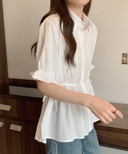 nuanti(ニュアンティ)の「ウエストギャザーリボン付フリル半袖シャツ(シャツ/ブラウス・レディース・ホワイト/グリーン/ピンク・M/L/XL/XXL)」の10枚目の写真