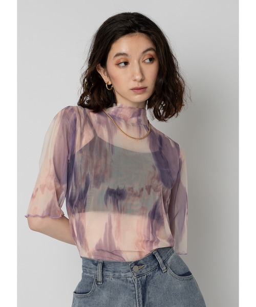 Adoon plain（アドーンプレーン）の「シアートップス / 半袖（Tシャツ/カットソー・レディース・ライトブルー/ブラック系その他/ライトパープル/ブラック・FREE）」の4枚目の写真