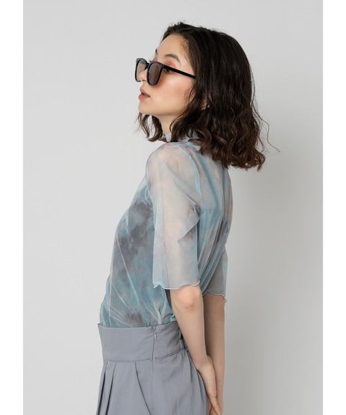 【全4色】レースアップ半袖カットソー　アイボリー ベージュ スカイブルー ブラック【strap-h25071001top】( mja )(250714)シ シアートップス / 半袖（Tシャツ/カットソー）｜Adoon plain