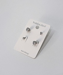 【金属アレルギー対応】 キュービック ジルコニア ピアス セット / サージカルステンレス 316L